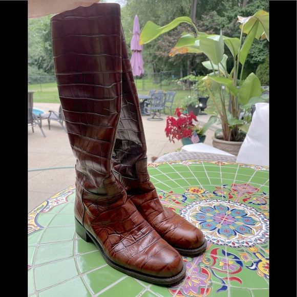 Mansfield Shoes - MANSFIELD Made In Italy croc embossed leather knee-high boots